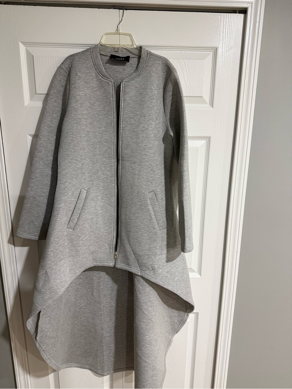 AKIRA Gray High-Low Zip Front Coat